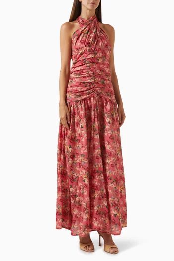 Halterneck Party Maxi Dress in Cotton