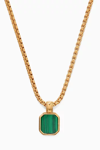 Square Malachite Pendant Necklace in Gold-plated Stainless Steel