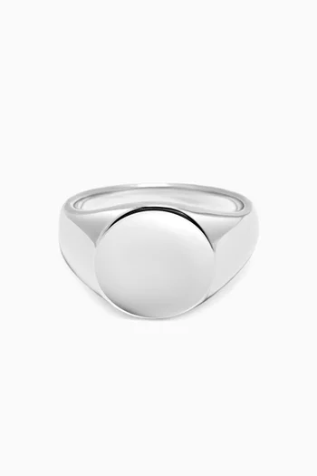 Circular Signet Ring in Rhodium-plated Sterling Silver
