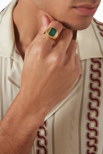 Oblong Jade Signet Ring in Gold-plated Stainless Steel