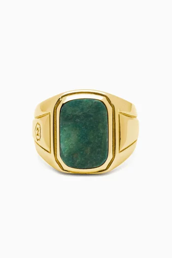 Oblong Jade Signet Ring in Gold-plated Stainless Steel