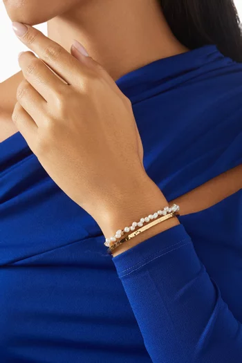 Pearl Cuff Bracelet Stack in Gold-plated Brass, Set of 2