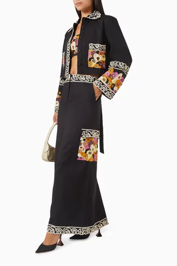 Bel Air Embellished Maxi Skirt in Cotton Twill