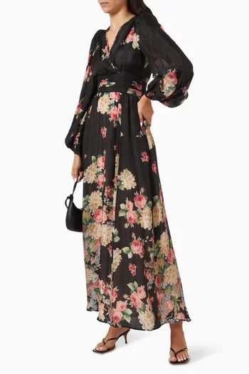 Rouching Floral-print Gown in Cupro