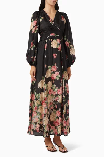 Rouching Floral-print Gown in Cupro