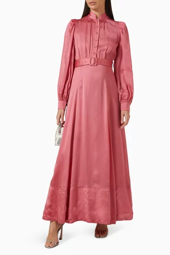 Belted Maxi Dress in Organza
