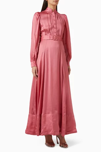 Belted Maxi Dress in Organza