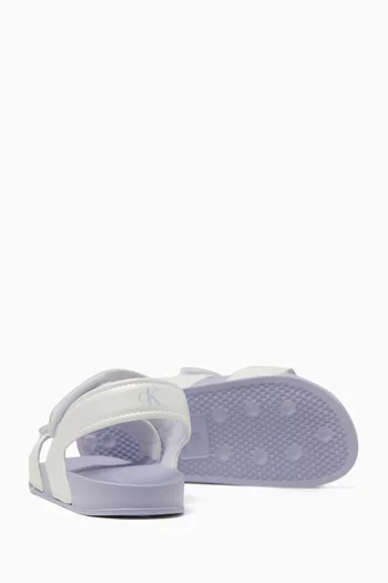 Logo-print Sandals in Metallic Faux Leather