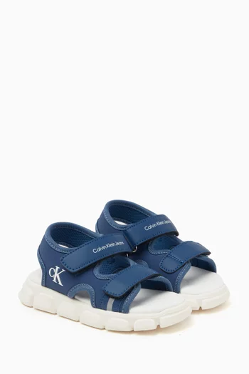 Logo-embossed Sandals in Faux Leather & Fabric