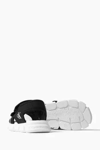 Logo-embossed Sandals in Faux Leather & Fabric