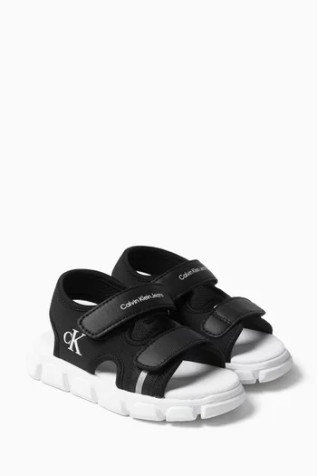 Logo-embossed Sandals in Faux Leather & Fabric