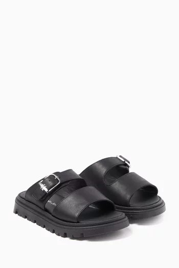 Slip-on Buckle Sandals in Leather
