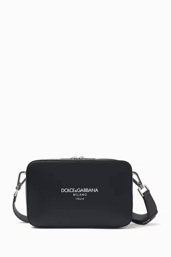 Logo-embossed Messenger Bag in Leather