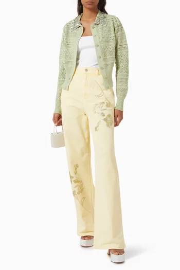 Crystal-embellished Openwork Cardigan