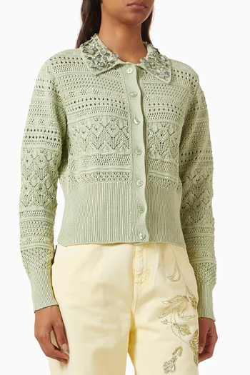 Crystal-embellished Openwork Cardigan