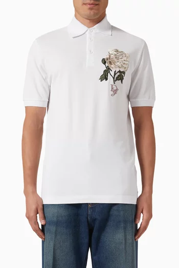 Floral-patch Polo Shirt in Cotton-piqué