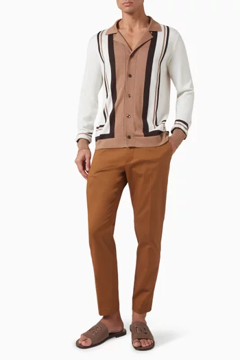 Logo-embroidered Cardigan in Wool-silk Knit
