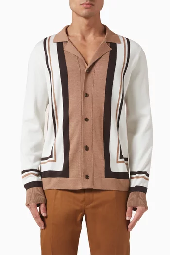Logo-embroidered Cardigan in Wool-silk Knit