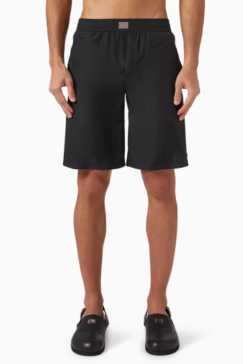 Long Logo Plaque Swim Shorts in Nylon