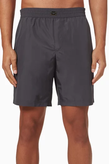 Mid-length Logo Plaque Swim Shorts in Nylon
