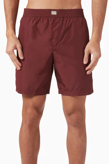 Mid-length Logo Plaque Swim Shorts in Nylon