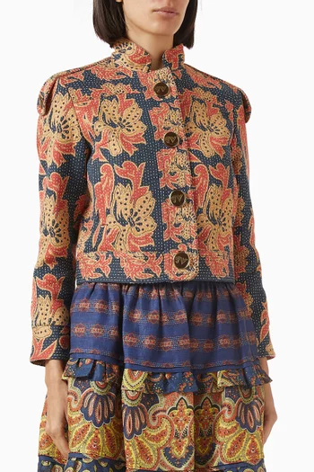 Floral-jacquard Jacket in Cotton Blend