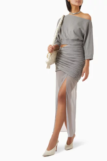 Crop Asymmetric-neck Sweatshirt