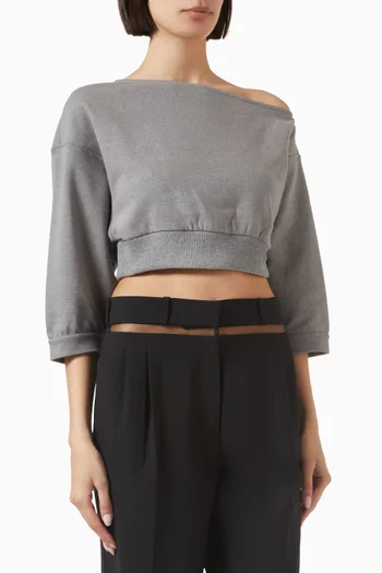 Crop Asymmetric-neck Sweatshirt