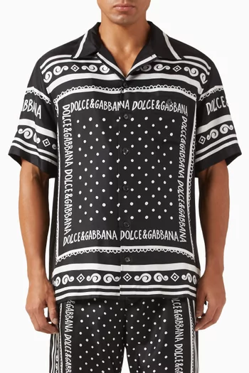 Bandanna-print Hawaiian Shirt in Cotton Denim & Silk Twill
