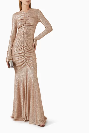 Shirred Sequin Fishtail Gown