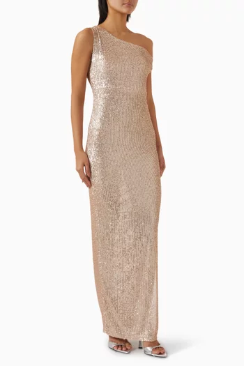 Sequin-embellished Slit Gown