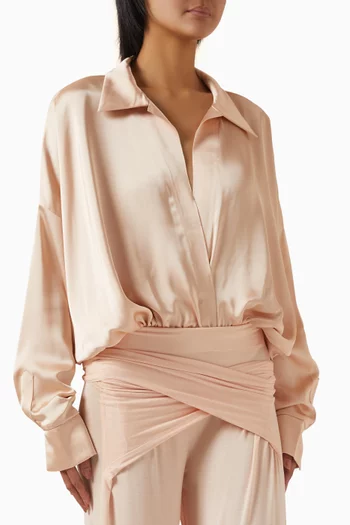 Oversized Boyfriend Bodysuit in Crepe Satin