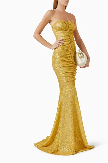 Shirred Sequin Fishtail Gown