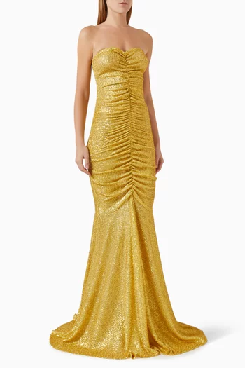 Shirred Sequin Fishtail Gown