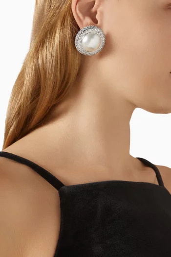 Crystal Pearl Earrings in Brass