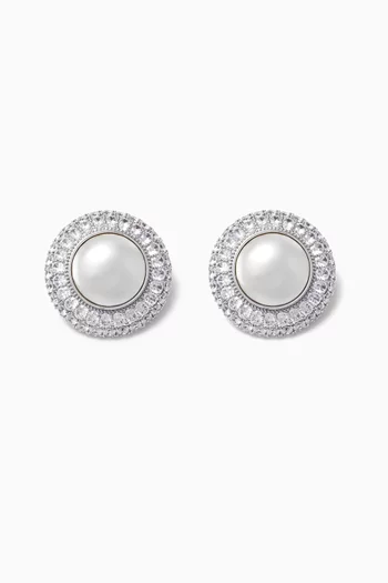 Crystal Pearl Earrings in Brass