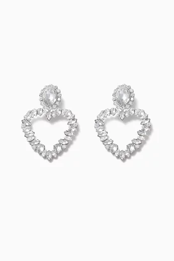 Crystal Heart Earrings in Brass