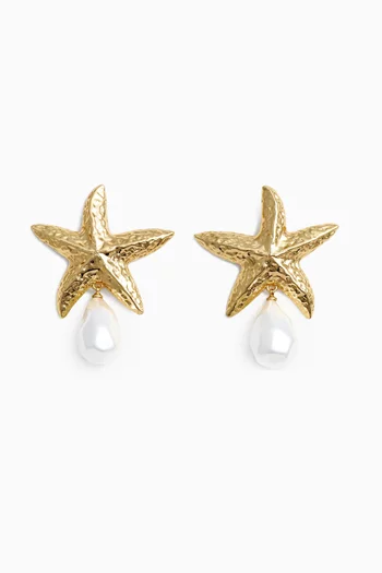 Sea Star Pearl-drop Earrings in Gold-plated Brass