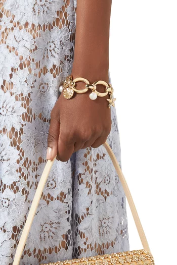 Pearl Shell Charm Bracelet in Gold-plated Brass