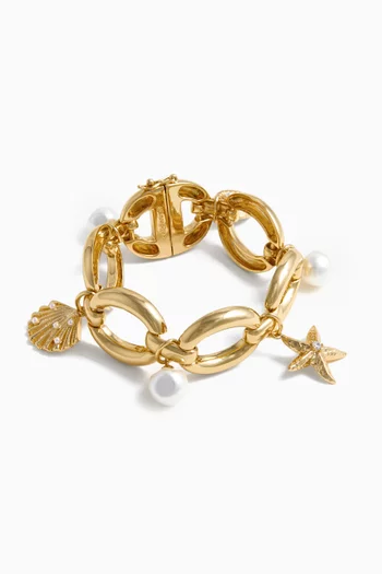 Pearl Shell Charm Bracelet in Gold-plated Brass