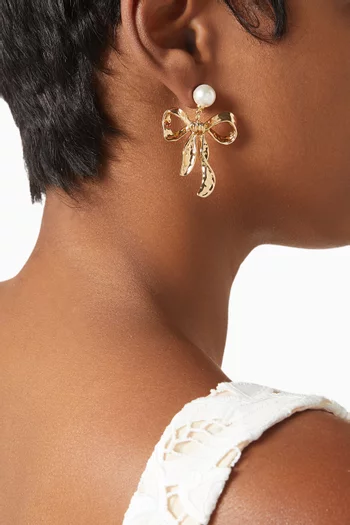 Bow Drop Earrings in Mottled Gold-plated Brass