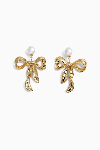Bow Drop Earrings in Mottled Gold-plated Brass
