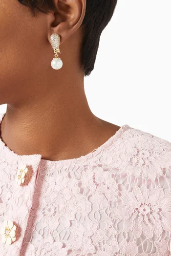 Crystal Pearl Earrings in Gold-plated Brass