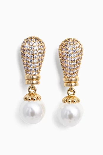 Crystal Pearl Earrings in Gold-plated Brass
