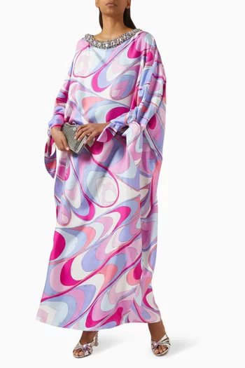 Onde-print Long Kaftan in Silk