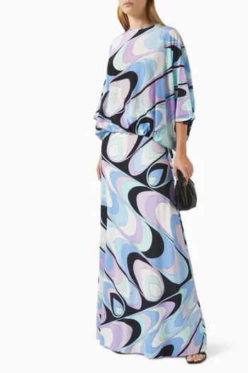 Onde-print Maxi Skirt in Satin-jersey