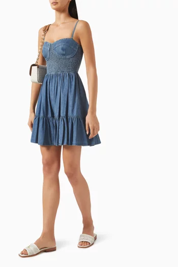 Bustier Smocked Dress in Denim