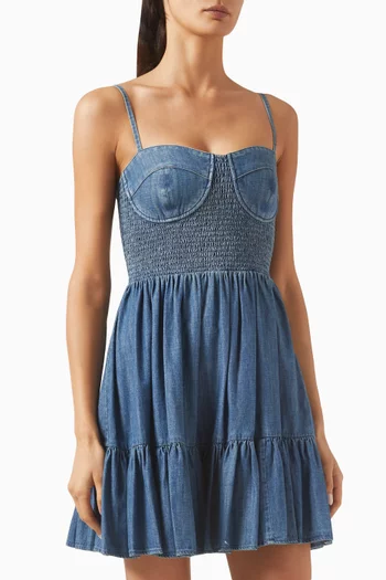 Bustier Smocked Dress in Denim