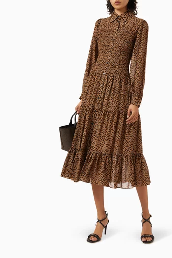 Animal-print Smocked Shirt Dress