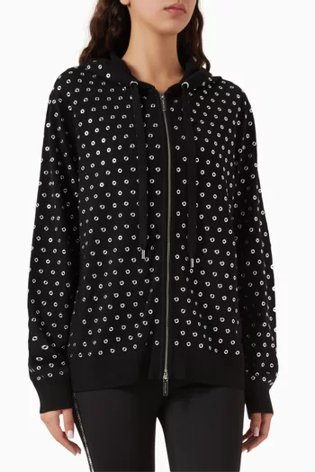 Grommeted Zip-up Hoodie in Wool